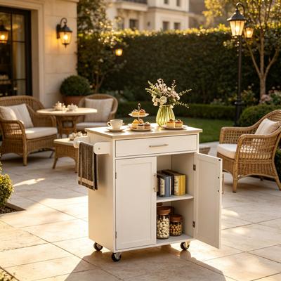 Rolling Storage Cabinet,Mobile Kitchen Island Cart with Drawer and Double Doors,Functional Kitchen Trolley