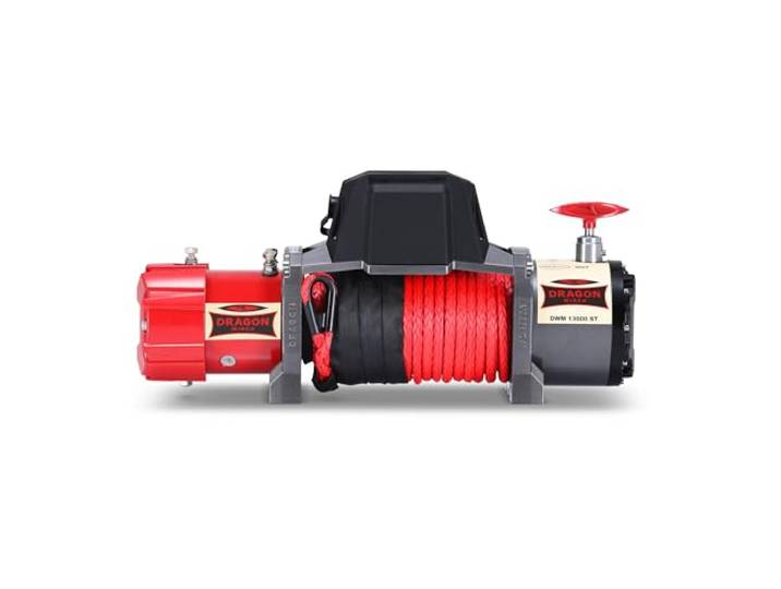 Dragon Winch Elektrische Seilwinde 12V Maverick mit Kühlkörper 13000 lbs / 5897 kg, mit Synthetikseil 20m für Abschleppwagen und Kommunalfahrzeuge Winde mit Funkfernbedienung + Zubehör Wasserdicht
