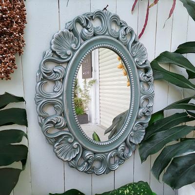 Fusion Finds French Wall Mirror Vintage Decorative Ornate Relief Accent For Home & Garden a Blue