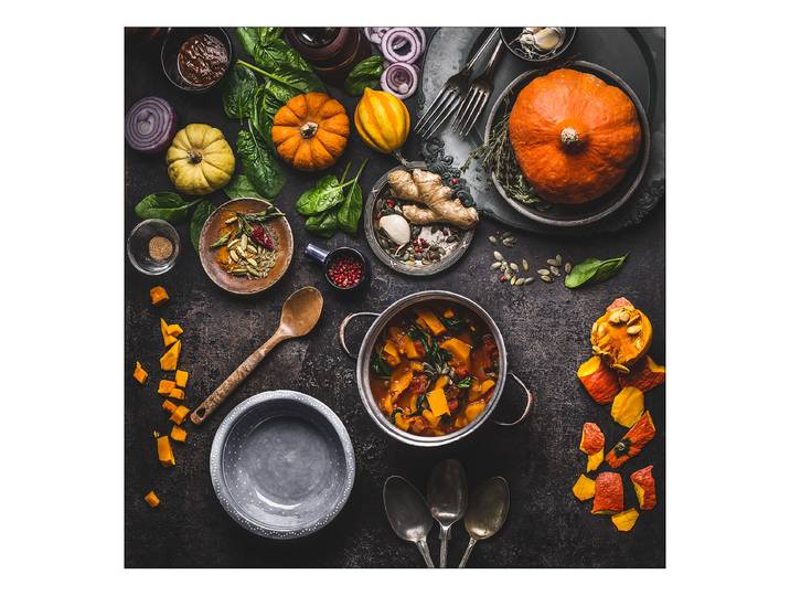Glasbild Ingredients Typ B Floatglas Orange/Braun/Grau 20 x 20 x 1cm