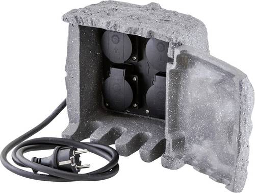 EVN 230415 Gartensteckdose 4fach Granit-Grau (matt) Steinoptik