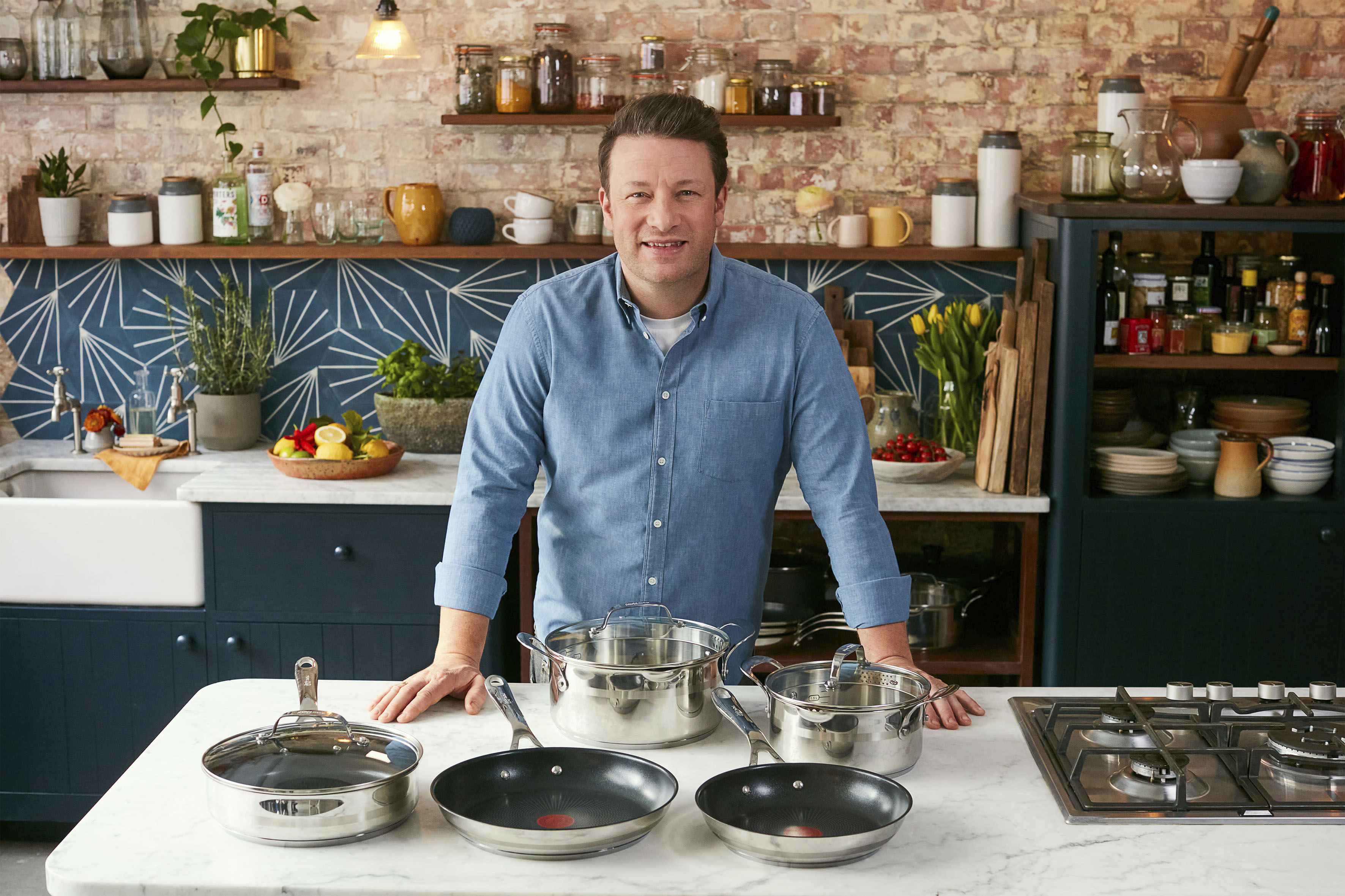 Pfannen-Set TEFAL "Jamie Oliver Cook Smart", schwarz (edelstahl, schwarz), Ø:28cm, Pfannen, Antihaftversiegelung, Induktion, Thermo-Signal, spülmaschinenfest