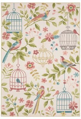 Style Haven Flores Bird Cages Beige/Multi Indoor-Outdoor Washable Rug
