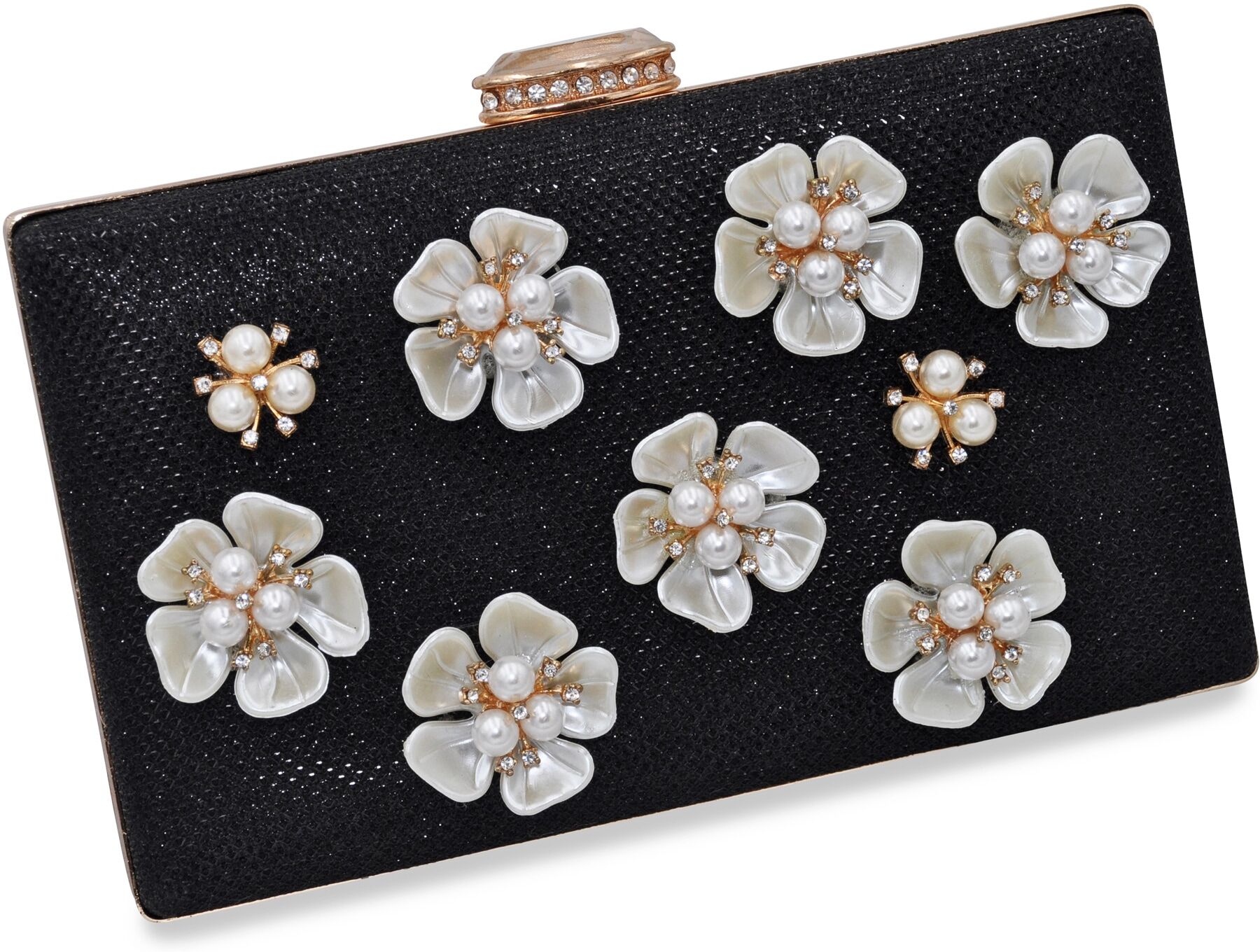 Abendtasche STEUER "Perlen, Glassteine mit Blumenzierde", Damen, Gr. B/H/T: 120cm, schwarz, Taschen Abendtasche