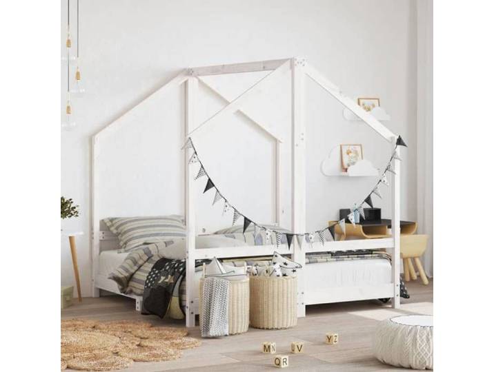 Cadre de Lit pour Enfants Lit Double pour Enfants Lit de Maison de Chambre Intérieur Moderne Blanc 2x(70x140) cm 3200593