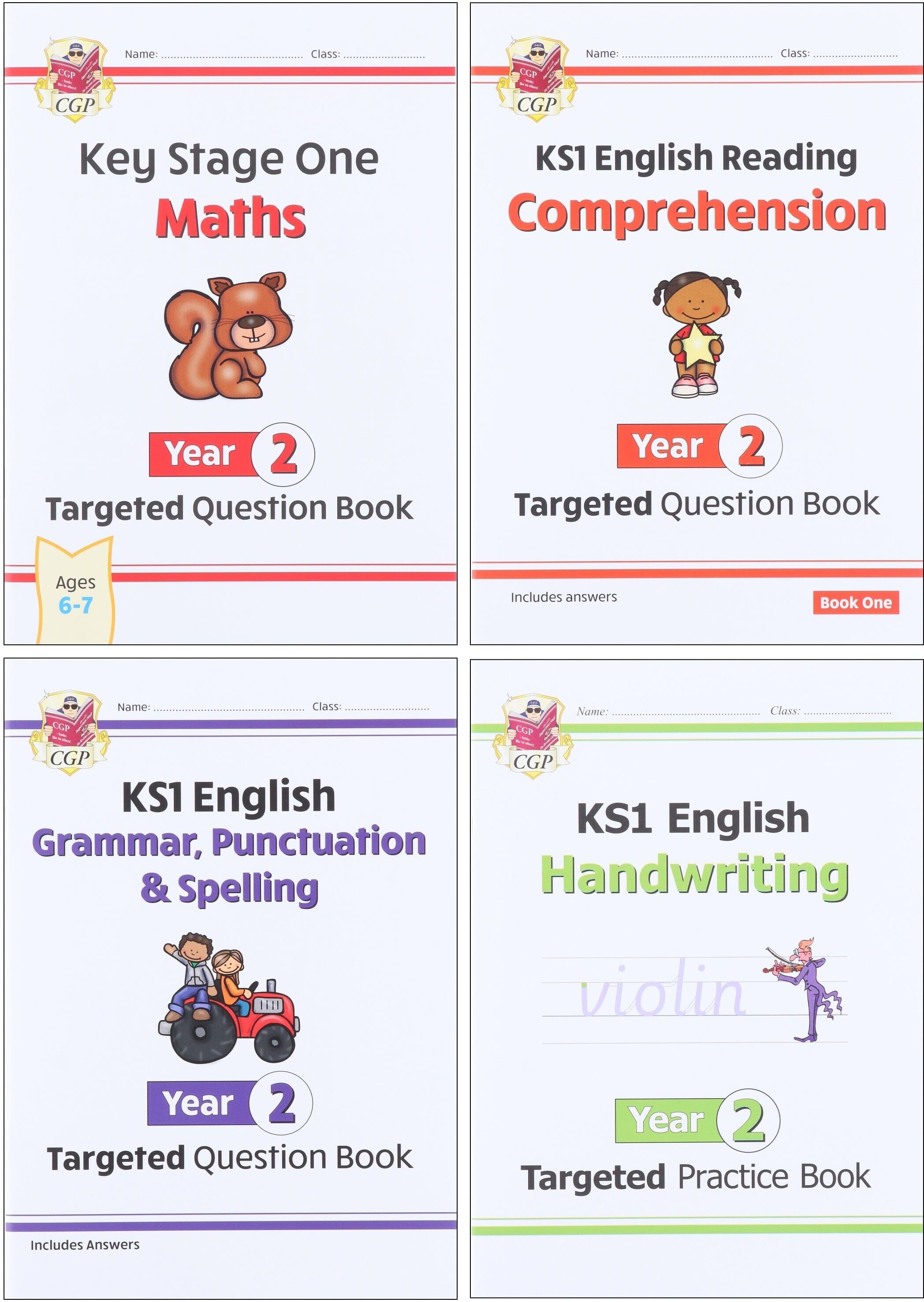 CGP KS1 (Year 2) Targeted Question and Practice Bundle 4 Books Collection Set - Ages 6-7 - Paperback Coordination Group Publications Ltd (CGP)