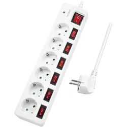 LogiLink Steckdosenleiste 6-fach mit 7 Schaltern, 6x Schutzkontaktbuchse, 1,5m, Weiß