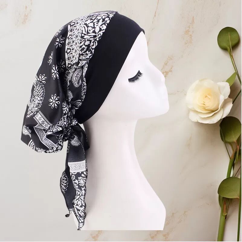 INF Bonnet de chimio en satin imprimé avec liens - Protection confortable de la tête
