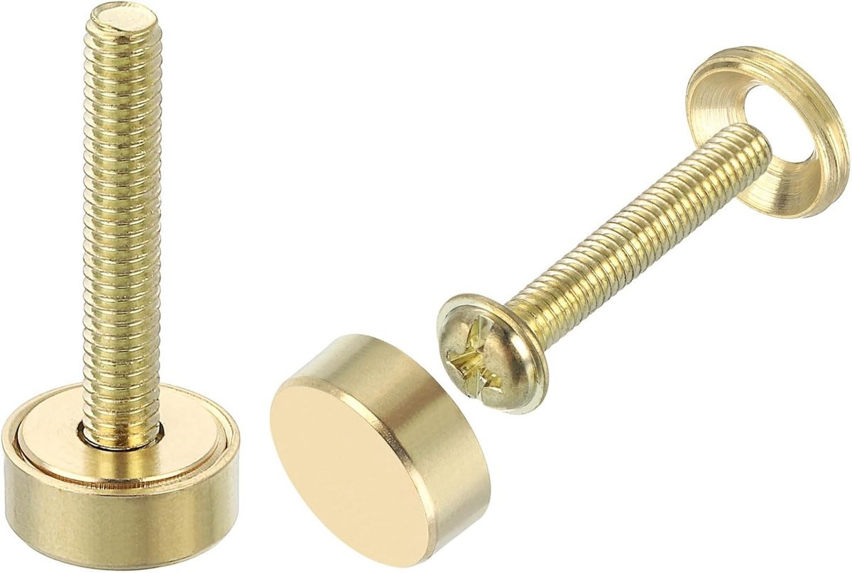 8 stuks messing decoratieve spiegelschroeven met doppen, 12 mm, goud