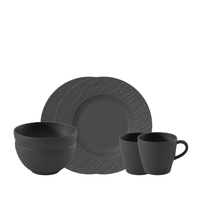 Frühstücks-Geschirrset VILLEROY & BOCH "Manufacture Rock Fruehstuecksset", schwarz, 6, Porzellan, Geschirr-Sets, Premium Porzellan