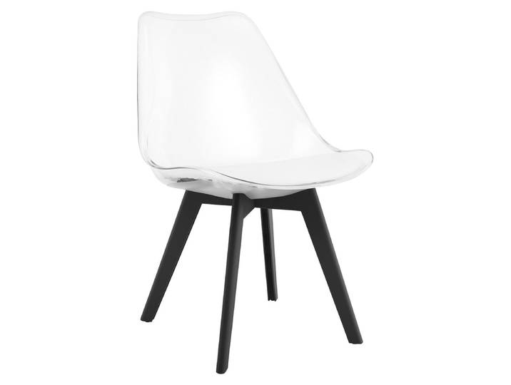 Chaise Mark transparente avec coussin blanc et pieds noirs