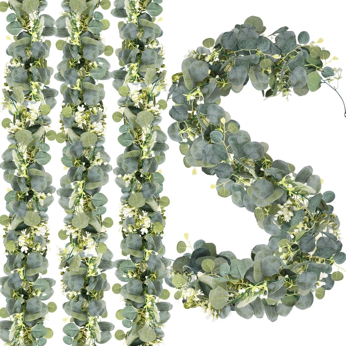 ShopVlot Eucalyptus slinger met witte bloemen, 180 cm