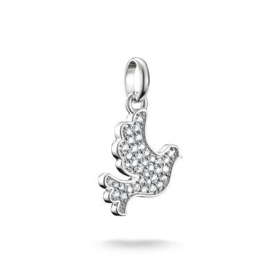 Charm-Einhänger THOMAS SABO "Charm Friedenstaube - Connect", silber (silberfarben, kristallweiß, kristallweiß), Charms, Damen, Silber 925 (recycelt), mit Zirkonia (synth.)