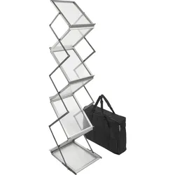 SPRINTIS - Prospektständer faltbar BOSTON 6 x A4 mit Tasche, silber, Bodenständer für Prospekte, Flyerständer, Zeitschriftenhalter, Broschürenhalter, Aufsteller, PS, Aluminium