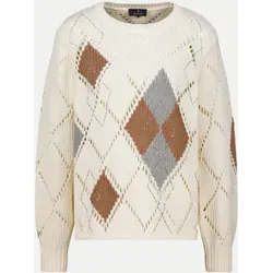 Strickpullover mit Ajour-Rauten-Muster Beige 38