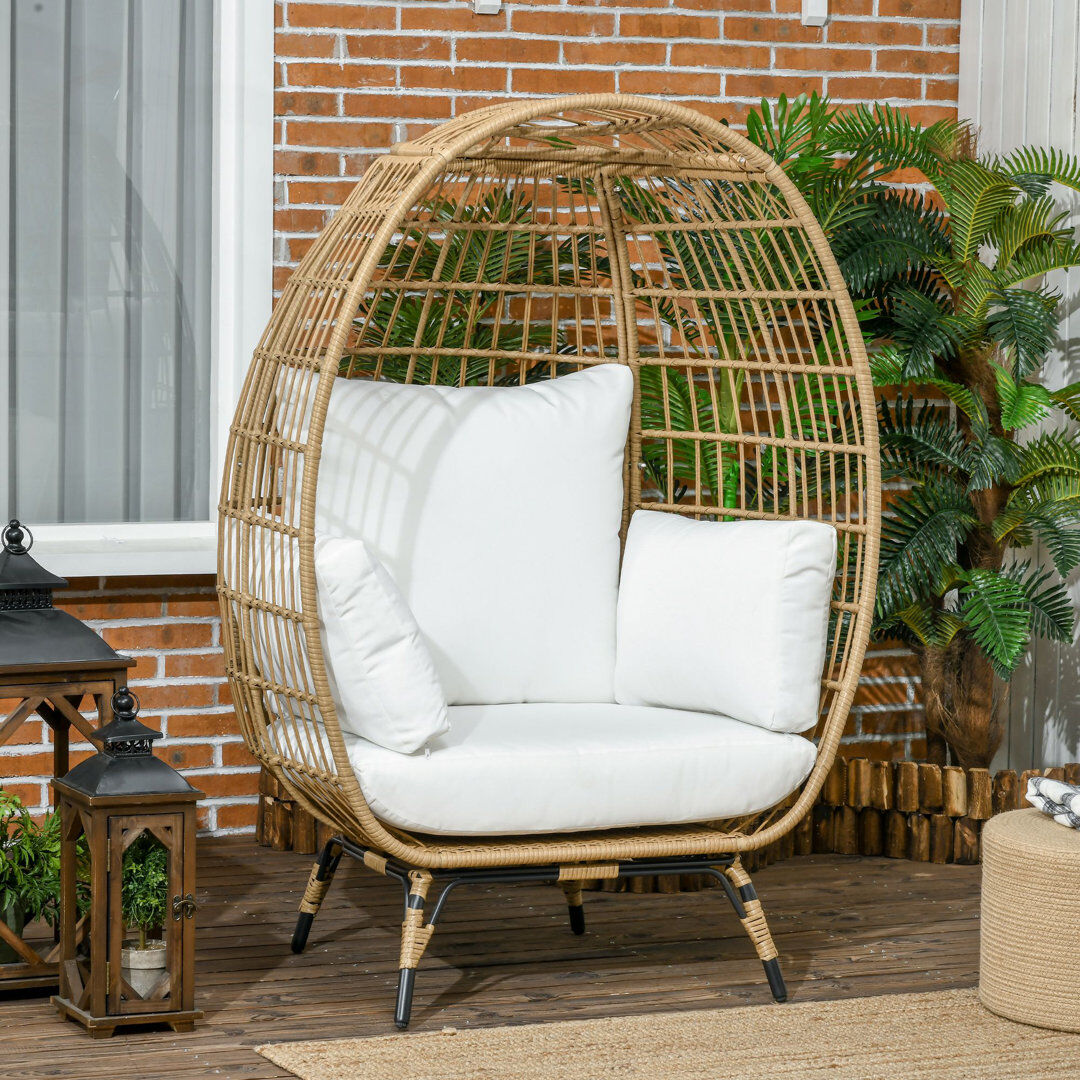 Bay Isle Home Adagio Oversized Garden Egg Chair Outdoor Wicker Rattan Khaki Brown 150cm H X 105cm W X 90cm D
