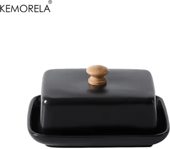 Inspire Curations Elegant Ceramic Butter Dish With Lid For Fresh Butter & Cheese Storage black