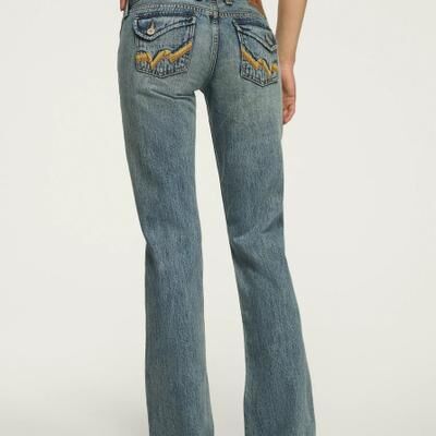 Lucky Brand Ultra Low Rise Lil Maggie Flare - Women's Pants Denim Flare Flared Jeans in Blog It Wash, Size 25 x 30