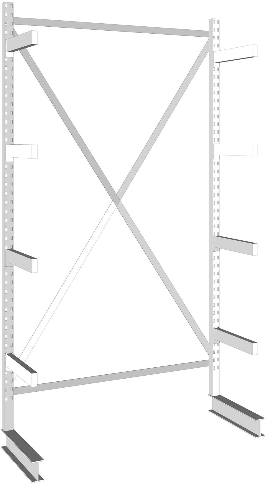 META Kragarmregal, einseitig, 430 kg, 2500 x 1330 x 730 mm, Grundregal
