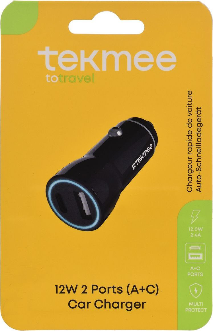 TEKMEE 40430333 USB-ladeadapter voor auto, zwart