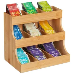 Relaxdays Tee Organizer aus Bambus 9 Fächer Hellbraun