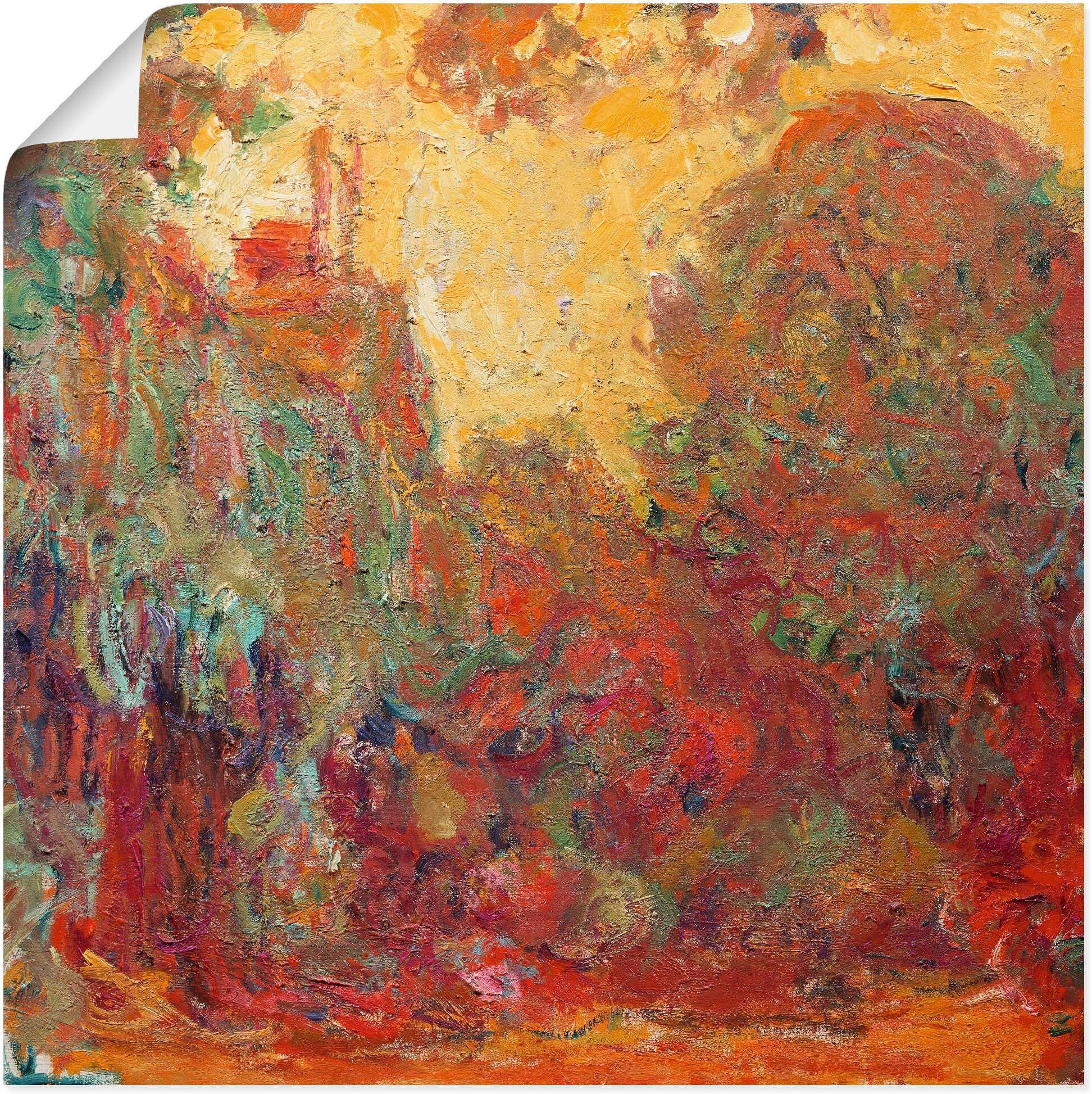 Poster ARTLAND "Das Haus in Giverny Komposition in rot", rot (farbe bild(er): rot), B:50cm H:50cm, Bilder, Poster, ohne Rahmen farbe bild(er): rot B/H/T: 50cm x 50cm, Poster Gegenstandslos quadratisch, 1 Stk.