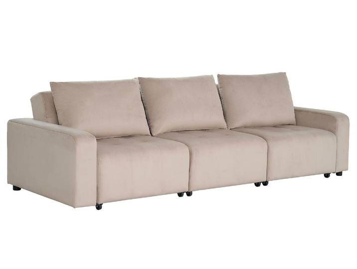 Canapé 3 Places Convertible Et Modulable Castelo Velours Taupe