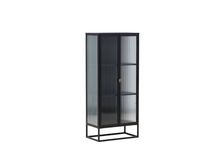 Vitrine Leonie - in Schwarz mit Wellenglas-Optik - Schwarz - Luxusbetten24