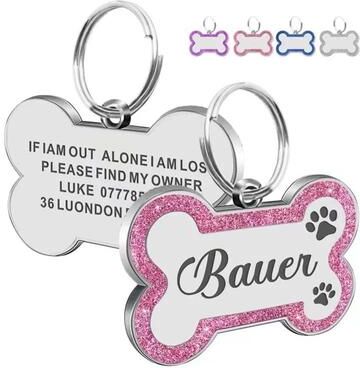 Uplifted Finds Double Sided Glitter Anti Lost Pet ID Tag pink s