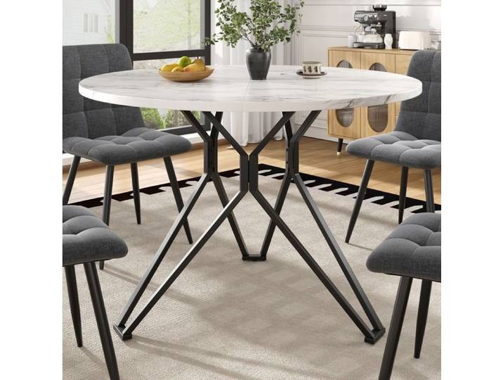 Table A Manger Ronde MDF Noir Table Repas Design FloraGrace Pour Salle A Manger Pieds Reglables 100x100x76cm