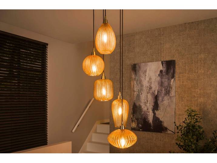 Pendelleuchte „Thalys“ – gestuft mit amberfarbenem Glas im V-Shape Design - Amberfarben - Luxusbetten24