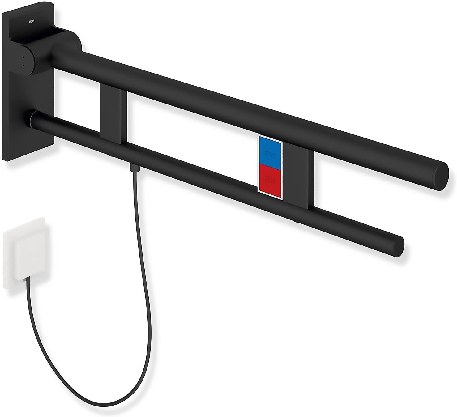 HEWI System 900 Stützklappgriff Duo Design A mit 2 Funktionstasten (E-Ausführung), links 70 cm