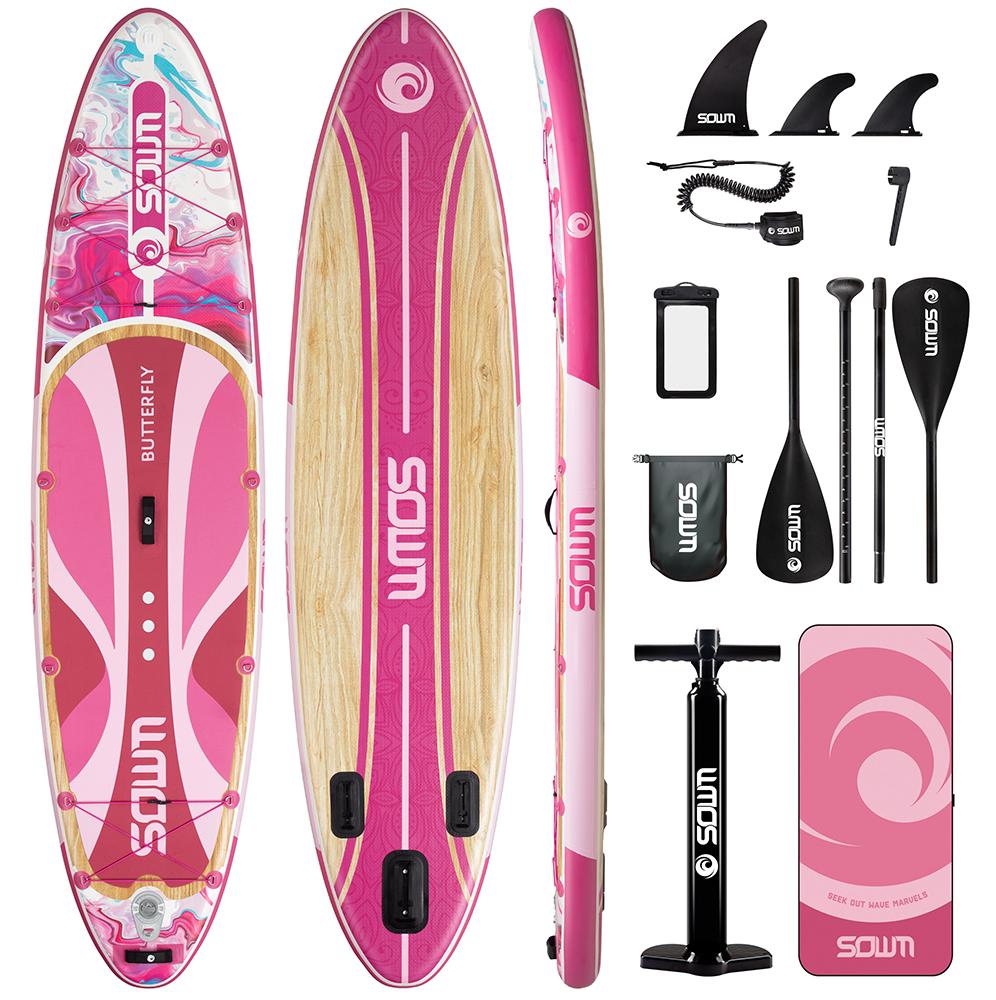 Aufblasbares SUP-Board, Rosa - Allround-Paddleboard - Hohe Tragfähigkeit - Ideal für Freizeitaktivitäten und Angeln