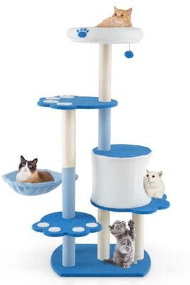 Costway 54 Inches Tall Modern Cat Tree Tower for Indoor Cats-Blue