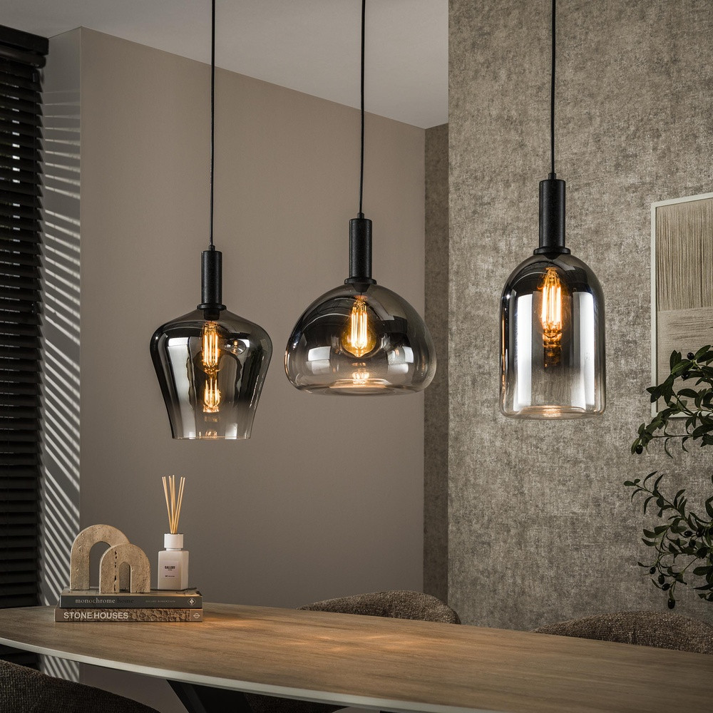 Lyora Zenith Glazen Eettafellamp met 3 Smoke Glas - Grijs