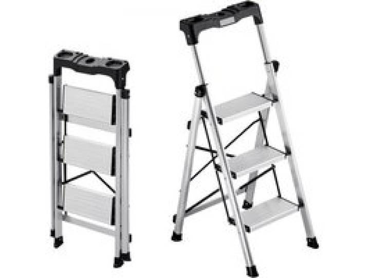 VEVOR Trittleiter 3 Stufen, Klappleiter mit Anti-Rutsch-Stufen & Komfortablem Handgriff, Haushaltsleiter Tragkraft 150 kg, Aluminium-Stehleiter, Sicherheitsleiter für Küche, Lager, Haushalt & Büro