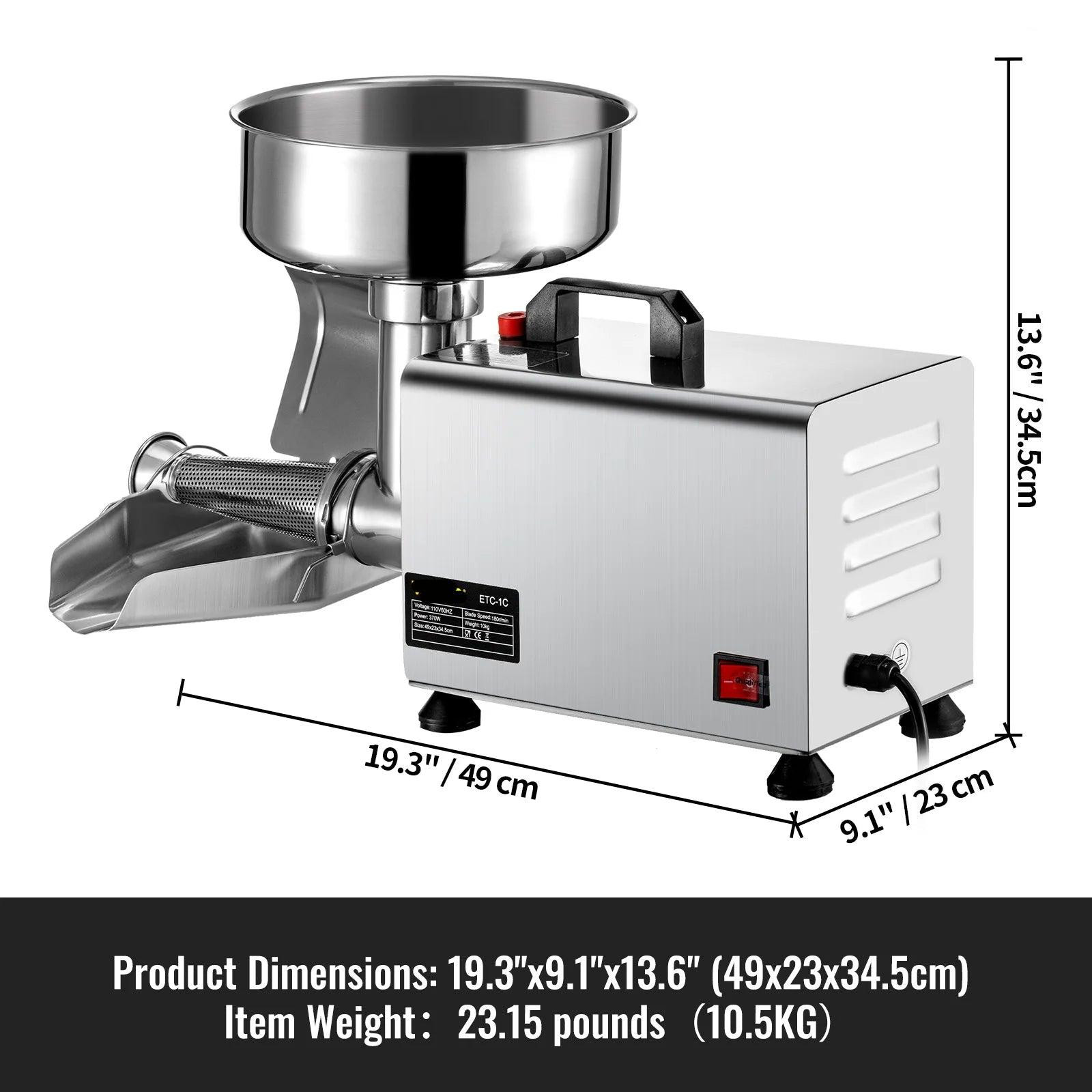 Selius Elektrische Zeefmachine met 370W Motor en RVS 304 - Sausmaker, Jammachine en Fruitpers