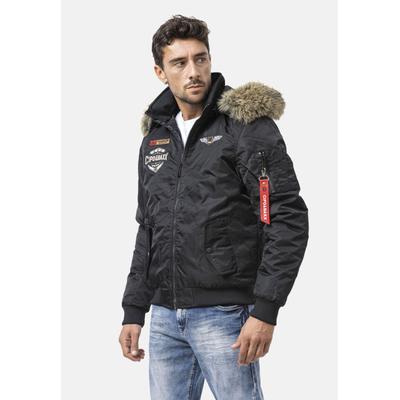 Winterjacke CIPO & BAXX "CM229", Herren, Gr. XXL, schwarz, Stoff, 100% Nylon, unifarben, regular fit normal, Rundhals, Jacken Winterjacke, mit mehreren Patches, Stickereien und Label-Elementen