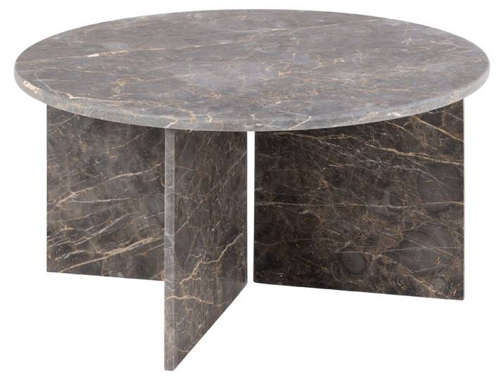 ACTONA GROUP Couchtisch Vega, Rund Couchtisch, V-förmig Gestell matt braun lackiert Marmor, Ø90x42cm