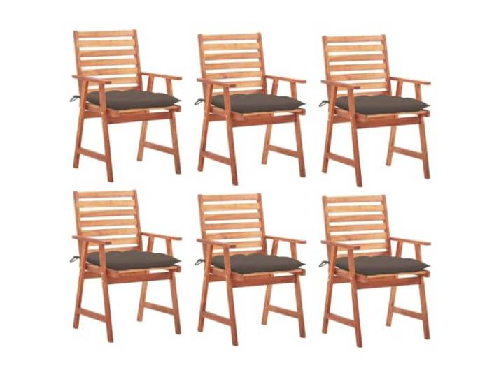 KUTYWEXFM Gartenstühle 6er Set mit Kissen Akazienholz Armlehnenstühle Bequeme Sitzgruppe für Terrasse und Balkon mit weichen Taupe Sitzauflagen und stabiler Lattung für gesellige Mahlzeiten.