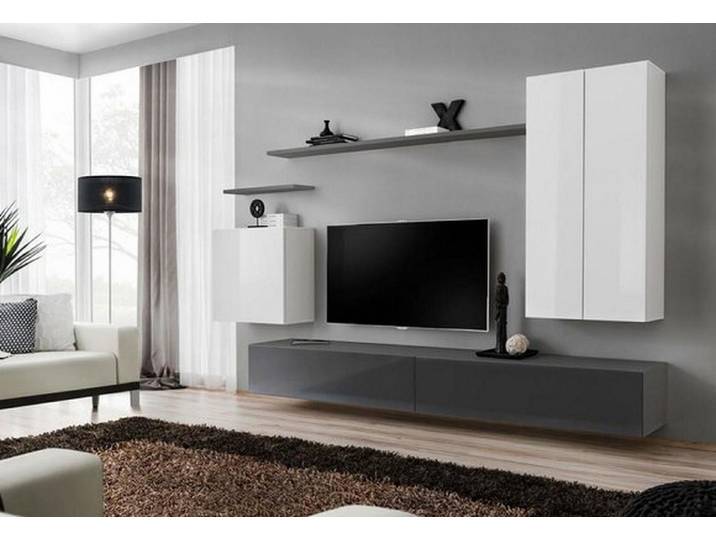 Xlmoebel Wohnwand Edles Wohnregal aus Holz im zeitgenössischen Design, (8-St., 1x Wohnwand + 2x TV Ständer + 3x Wandschrank + 2x Wandregal), Hergestellt in Europa