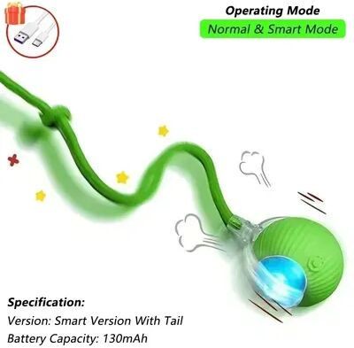 Happy Pet Pantry Smart Rechargeable Cat Ball Toy With Tail Interactive & Automatic Play green 1pcs