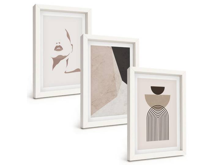 Tulup Bilder SET 3er Set - 20x30 cm Weißer Rahmen - Abstrakte Gesichtsformen, Kunststoff, Rechteckig, 20x30 cm, Fotografie, Bilder & Rahmen, Bilder