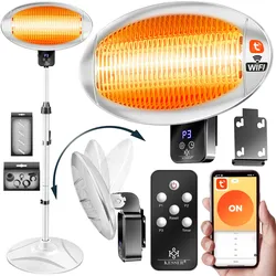 KESSER® Infrarot Heizstrahler 2000W Terrassenstrahler mit WIFI & Fernbedienung 360° drehbar, höhenverstellbar, Stand- & Wandmontage Kippschutz, IPX4 spritzwassergeschützt Wärmestrahler Balkon & Garten