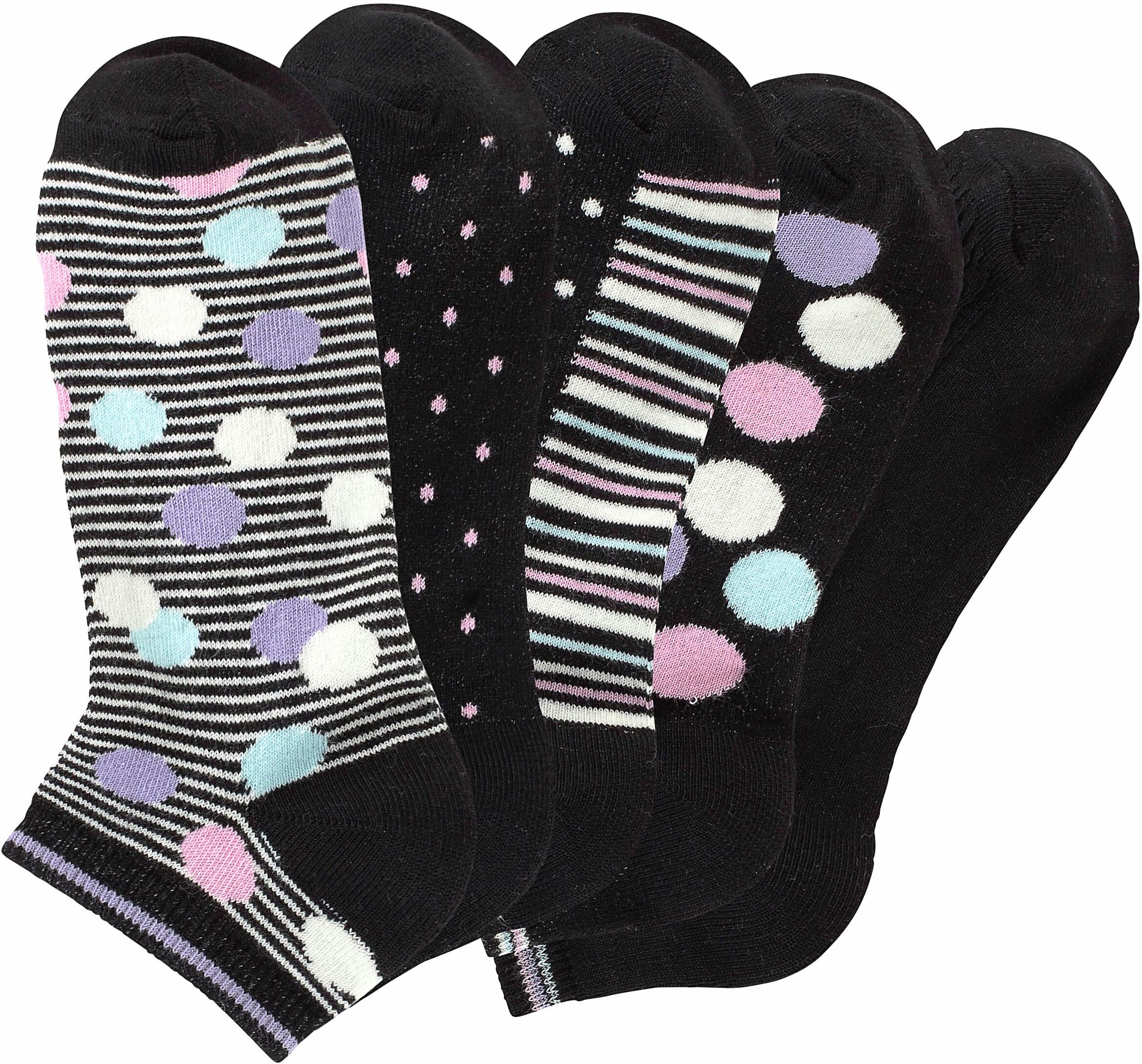 Sneakersocken BENCH. "Damen bunte Söckchen, unterschiedliche Designs", Damen, Gr. 35-38, schwarz, Baumwolle, Baumwollmischung, Elasthan, Polyamid, gepunktet, gestreift, unifarben, elastisch, Socken Sneakersocken, gestreift und gepunktet schwarz 35-38