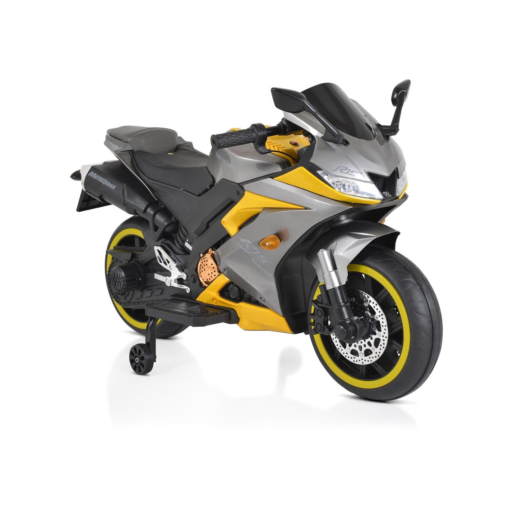 Moni Kinder Elektromotorrad Motocross MP3-Funktion Bluetooth Stützräder Lichter grau