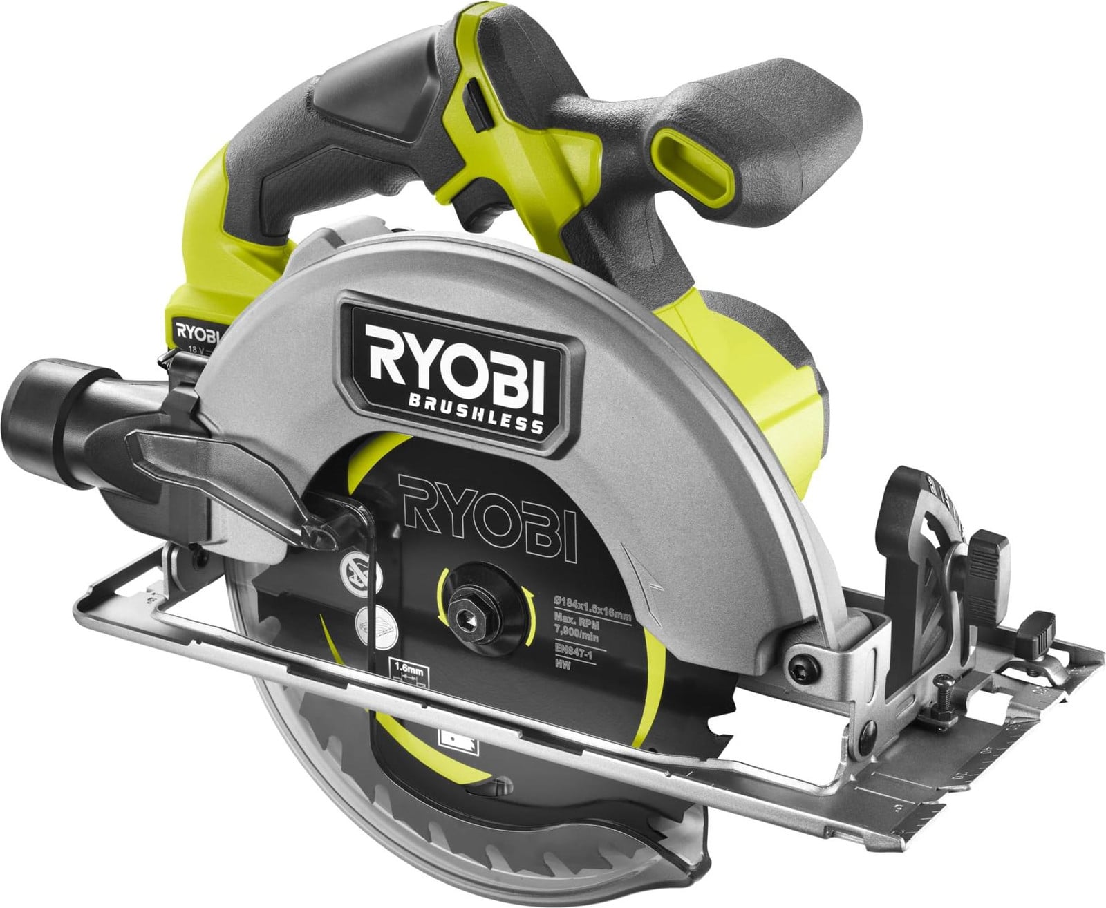 Ryobi ONE+ Borstelloze accu-cirkelzaag RCS18BL-0, 18 volt, groen/zwart