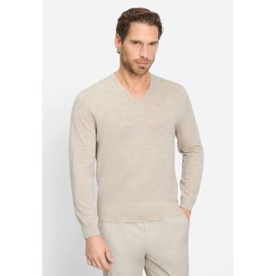 Strickpullover OLYMP "OLYMP Casual Strick, Pullover", Herren, Gr. L, beige (hellbeige), 100% Schurwolle, Pullover Strickpullover