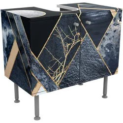 WASCHBECKENUNTERSCHRANK Goldener Mond abstrakte schwarze Berge 60/55/35 cm