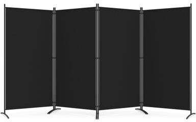 Costway 4 Panel Room Divider 6 FT Tall Folding Privacy Screen with Curved Metal Feet-Black